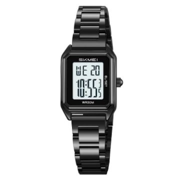 SKMEI 2493 Women's Electronic Watch, Square Steel Strap, Black/White - 1