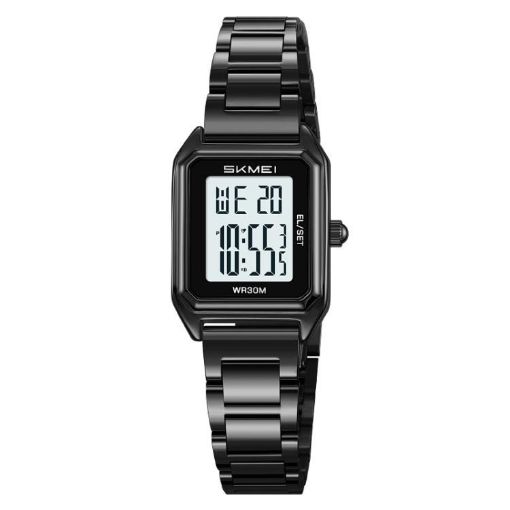 SKMEI 2493 Women's Electronic Watch, Square Steel Strap, Black/White - 1