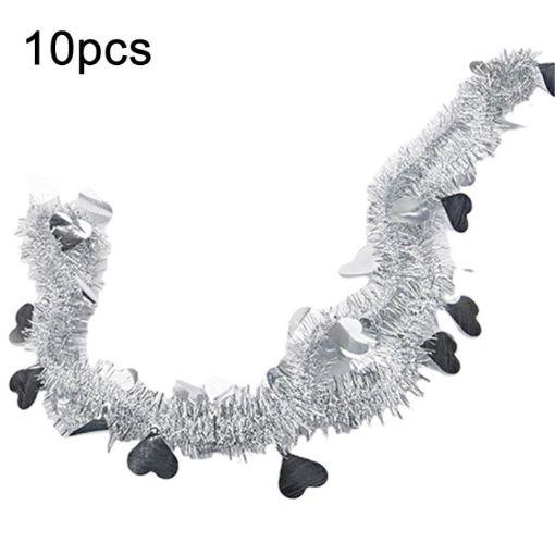 Heart-shaped Ribbon Garlands - 10pcs, 1.8m, Silver Party Decorations - 1