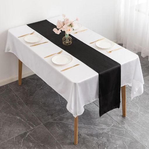 Black Polyester Sateen Table Runner 29x275cm - Hotel Wedding Decor - 1