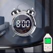 LED Screen Alarm Clock - 12/24H, Loud Metal, Night Light, Plug-In (Black) - 2