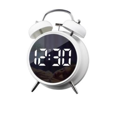 LED Screen Alarm Clock - 12/24H, Loud Metal, Night Light, Plug-In (White) - 1