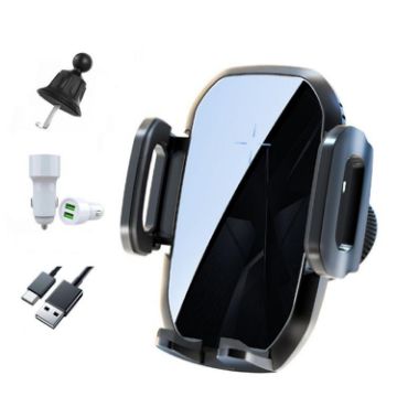 15W Wireless Charging Car Phone Holder - White + Car Charger Head - 1