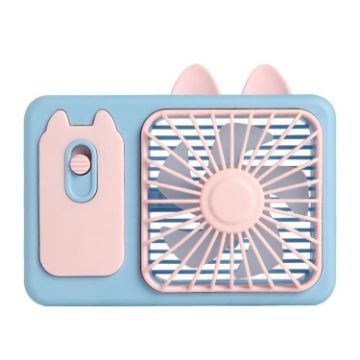 Pink Cartoon Kitten Camera Handheld Rechargeable Fan with Stand - 1