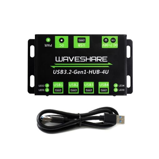 WAVESHARE USB3.2-Gen1-HUB-4U 4 Port USB 3.2 Hub Metal Case Extender - 1