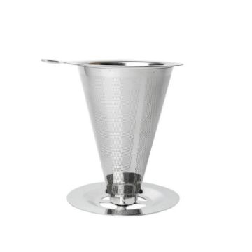 V60 Stainless Steel Coffee Filter with Base, 1-3 Cups, 300-Mesh Pour Over - 1
