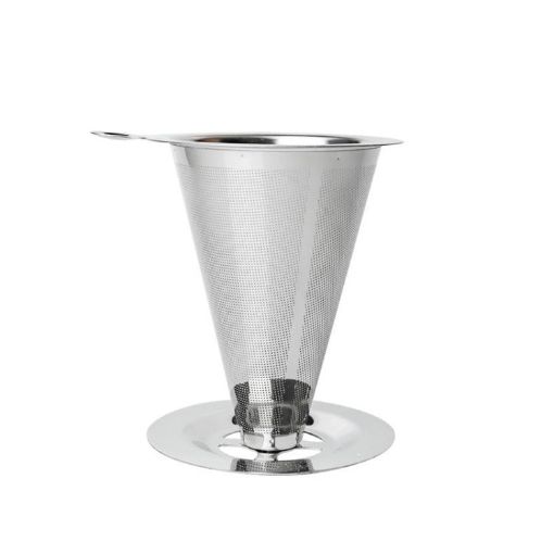V60 Stainless Steel Coffee Filter with Base, 1-3 Cups, 300-Mesh Pour Over - 1