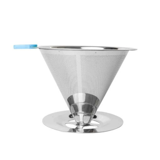 V60 Stainless Steel Coffee Filter with Base, 1-4 Cups, 300-Mesh Pour Over - 1