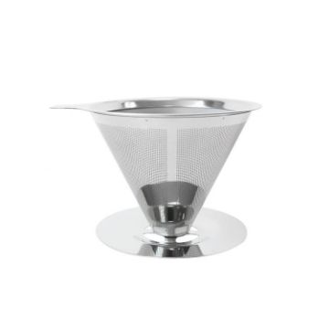 V60 Stainless Steel Coffee Filter with Base, 1-4 Cups, 600-Mesh Pour Over - 1