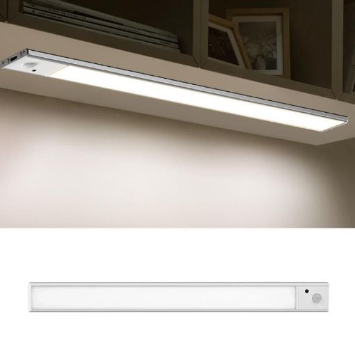 Rechargeable 40cm Motion Sensor Light Bar with Remote - Silver Cabinet Lamp - 1