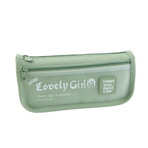 Large Capacity Green Pencil Case with Transparent Front Pocket Organizer - 1