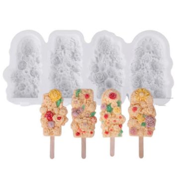 Flower Ice Cream Silicone Mold - 4 Grids Food-Grade Ice Pop (White) - 1