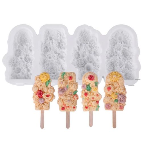 Flower Ice Cream Silicone Mold - 4 Grids Food-Grade Ice Pop (White) - 1