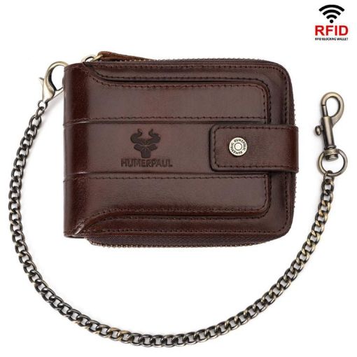 HUMERPAUL BP735 Brown Leather Wallet RFID Anti-Theft Multiple Slots - 1
