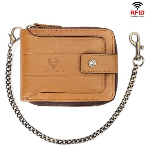 HUMERPAUL BP735 Light Brown Leather Wallet RFID Anti-Theft Men Purse - 1