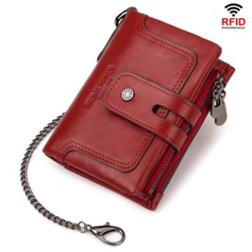 HUMERPAUL BP778 Red Short Leather Wallet RFID Tri-fold Coin Purse - 1