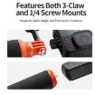 aMagisn Floating Hand Grip for Action Cameras with Triple Claw, Black Orange - 5