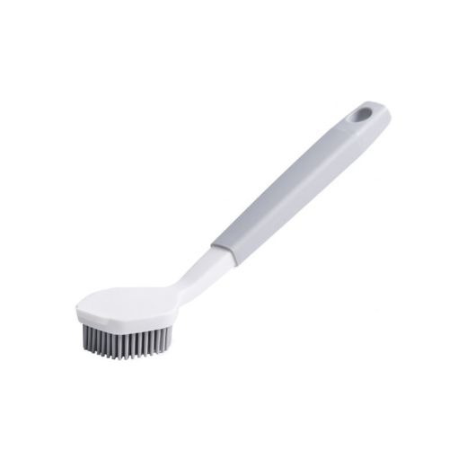 Two-Color Bangs Head Wash Pot Brush - Gray White Long Handle Kitchen Tool - 1