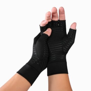Black Fiber Sports Half Finger Gloves, Arthritis Pressure, Size M - 1