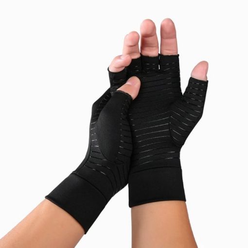 Black Fiber Sports Half Finger Gloves, Arthritis Pressure, Size M - 1