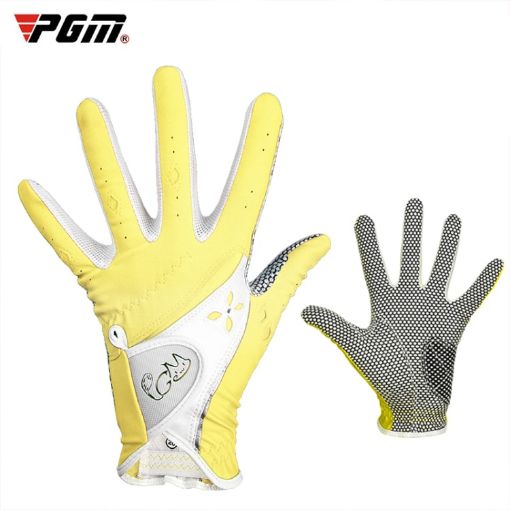 Women's Yellow PGM Golf Gloves, Non-Slip PU Leather, Size 19 - 1