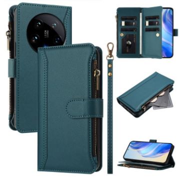 Xiaomi 14 Ultra Dark Green Leather Case - 9 Card Slots & Hand Strap - 1