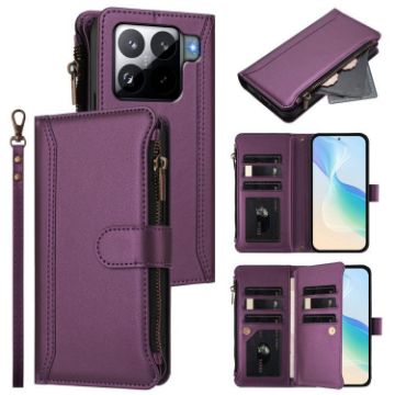 Xiaomi 15S Pro Purple Leather Case - 9 Card Slots, Magnetic Closure - 1