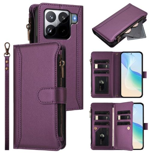 Xiaomi 15S Pro Purple Leather Case - 9 Card Slots, Magnetic Closure - 1