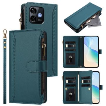 Ulefone Note 16 Pro Leather Case - 9 Card Slots, Zipper, Hand Strap, Green - 1