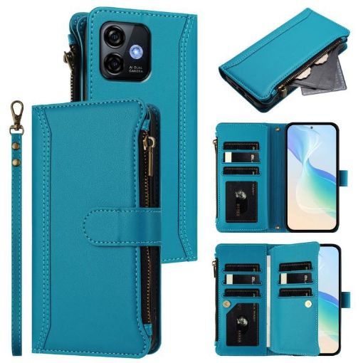 Ulefone Note 16 Pro Turquoise Leather Case with 9 Card Slots & Strap - 1