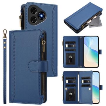 Ulefone Note 19 Leather Case - 9 Card Slots, Zipper, Hand Strap, Dark Blue - 1