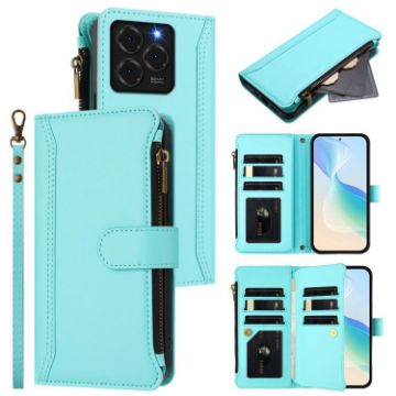 Ulefone Note 20 Pro Leather Case - 9 Card Slots, Zipper, Hand Strap, Mint Green - 1