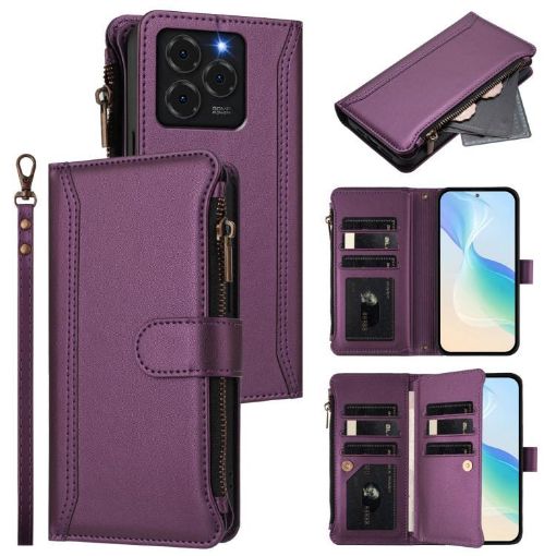 Ulefone Note 20 Pro Purple Leather Case - 9 Card Slots & Hand Strap - 1