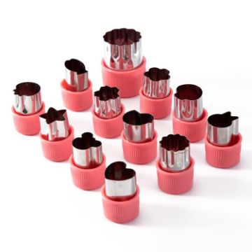 12pcs Stainless Steel Biscuit & Vegetable Cutting Mold Set - Pink - 1