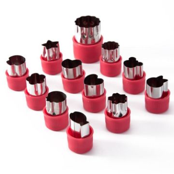 12pcs Stainless Steel Biscuit & Vegetable Cutting Mold Set - Red - 1