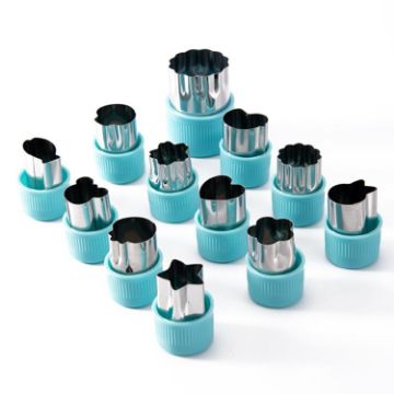 12pcs Stainless Steel Biscuit & Vegetable Cutting Mold Set - Blue - 1