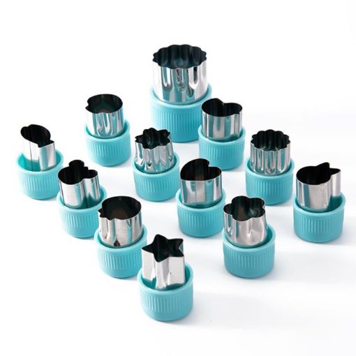 12pcs Stainless Steel Biscuit & Vegetable Cutting Mold Set - Blue - 1