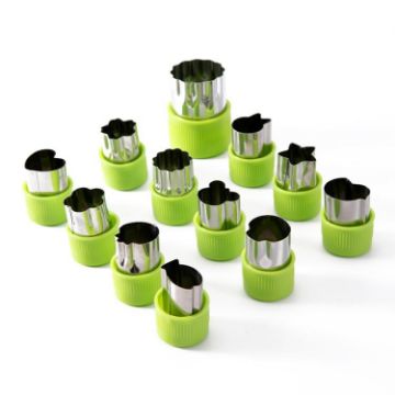12-Piece Stainless Steel Biscuit & Vegetable Cutting Mold Set - Green - 1