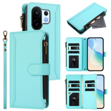 Vivo S30 Pro Mini Leather Case - 9 Card Slots, Magnetic Closure, Mint Green - 1