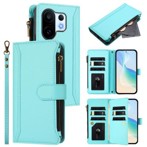 Vivo S30 Pro Mini Leather Case - 9 Card Slots, Magnetic Closure, Mint Green - 1