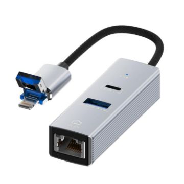 USB/8 Pin to Type-C RJ45 USB-A HUB Expand Converter - Silver - 1