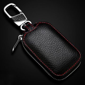 Litchi Grain PU Leather Car Key Case - Universal Fit, Black - 1