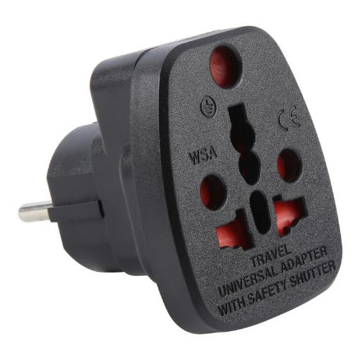 WSA-9 German Plug Universal Travel Adapter with Safety Shutter - Black - 1