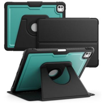 iPad Pro 13 2024 Dark Green Leather Magnetic Rotation Case - 1
