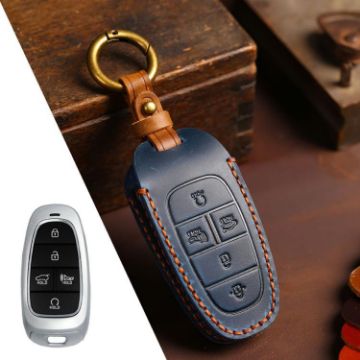 Hyundai Staria/Sonata 5-Button Car Key Cover - Blue Cowhide Protection - 1