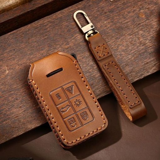 Volvo XC60/XC90/S90 6-Button Car Key Cover - Brown Cowhide C047 - 1