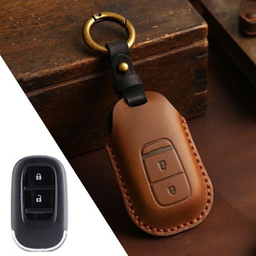 Honda Odyssey 2024 Hallmo Cowhide Car Key Cover 2-Button Brown - 1