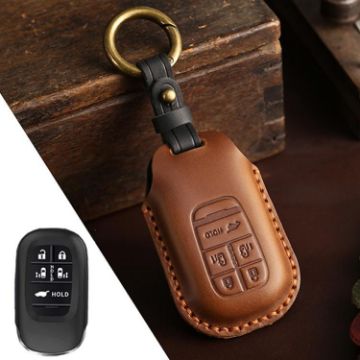 Honda Odyssey 2024 Hallmo Cowhide Car Key Cover 5-Button Brown - 1