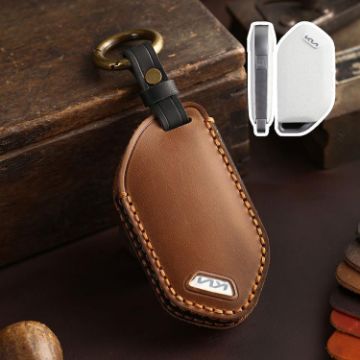 Kia K3/K5 2024 Hallmo Crazy Horse Cowhide Key Cover (5-Button Brown) - 1
