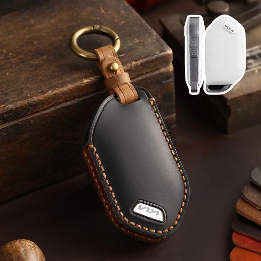 Kia K3/K5 2024 Hallmo Crazy Horse Cowhide Key Cover (6-Button Black) - 1